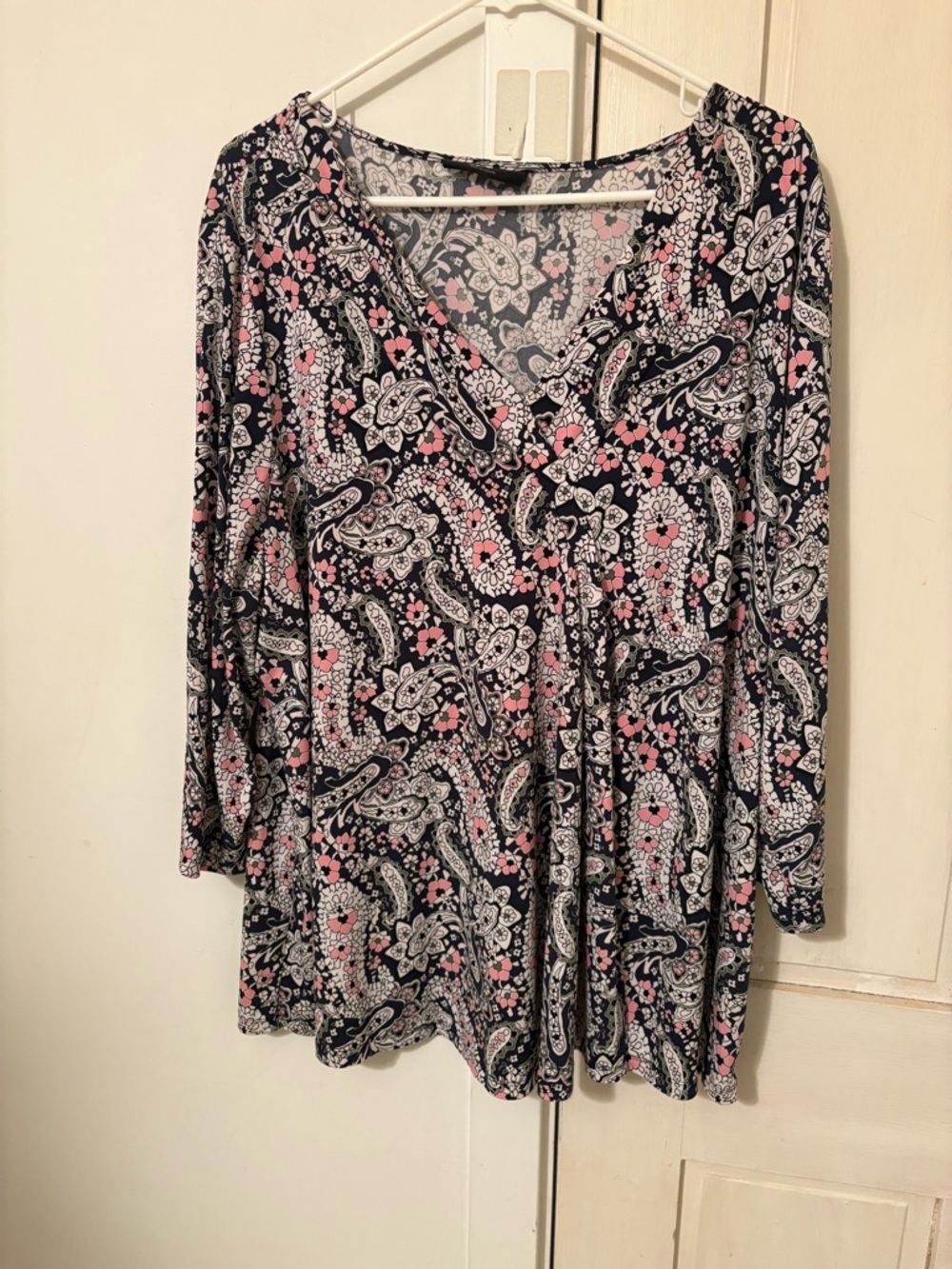 Lane Bryant Navy Paisley Tunic with Pink Floral Accents